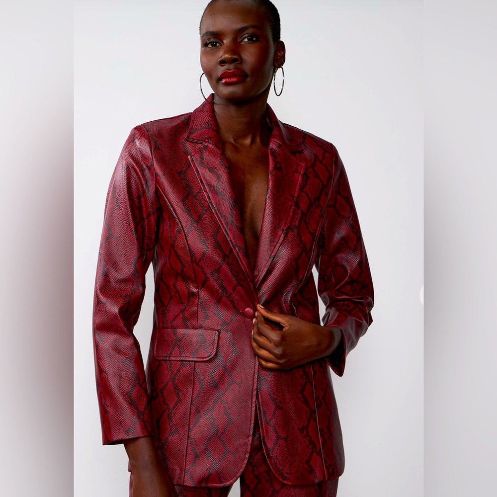 Saunter into the room commanding attention. Slip on faux snakeskin blazer.